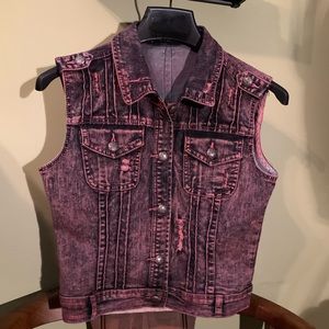 Acid wash jean vest